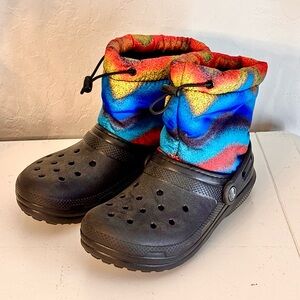 Crocs Classic Faux Fur-Lined Spray Dye Neo Puff Winter Boots, Black, Kids Size 2